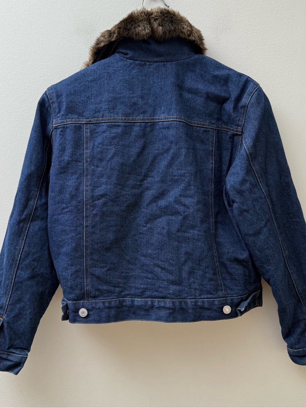 Vintage Ralph Lauren Dark Blue Denim Jacket with Brown Faux Fur Collar - Picture 6 of 12